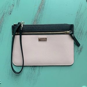 Kate Spade Lorel Way Tinie Wristlet - blush pink and black with gold zipper